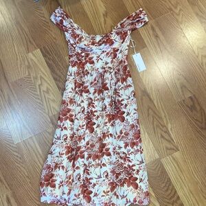 Reformation Red Sundress Midi Off the Shoulder Puff Sleeve